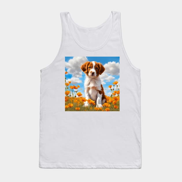 California Poppy Brittany Spaniel Puppy Tank Top by Doodle and Things